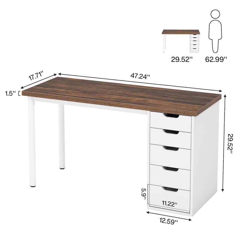 47-inche Computer Desk Study Writing Table with 5 Drawers for Home Office