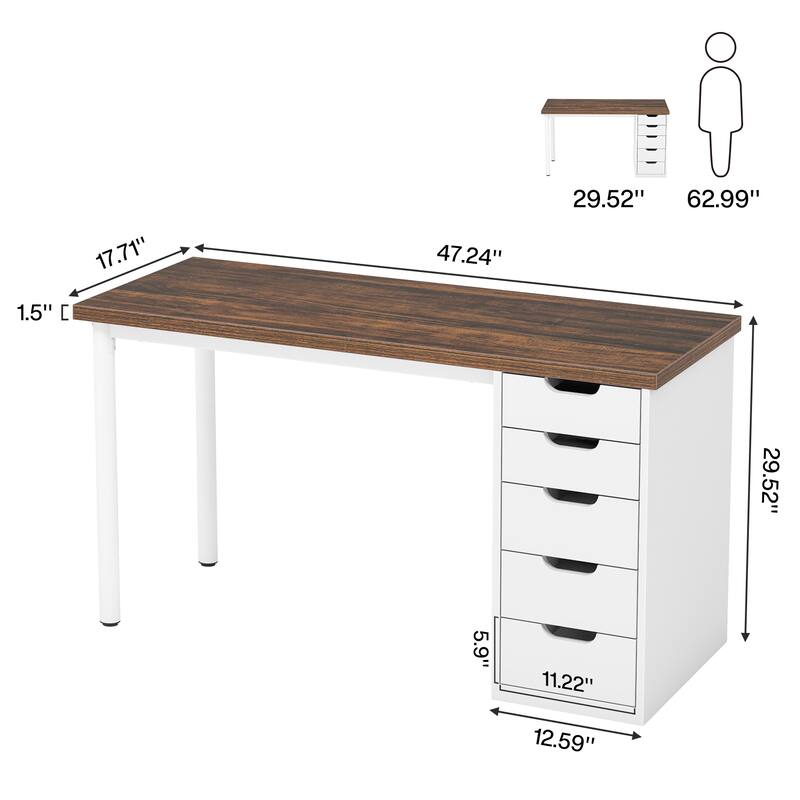 Modern Vanity Desk with 5 Reversible Drawers, Multiple Storage Makeup Desk, Christmas Gift for Home Use