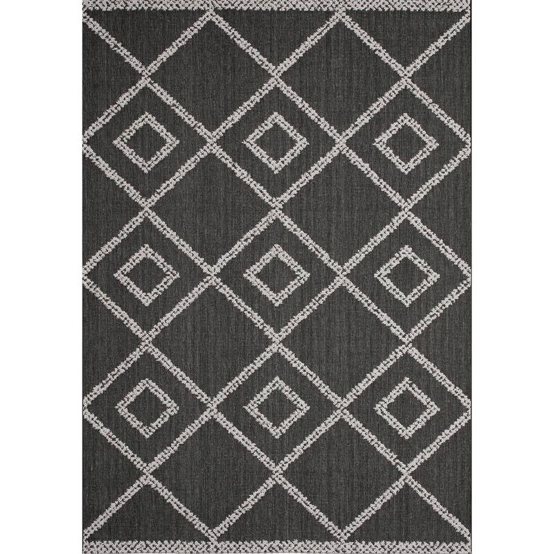 Jackson Collection - Black Grey Diamonds Indoor/Outdoor Area Rug