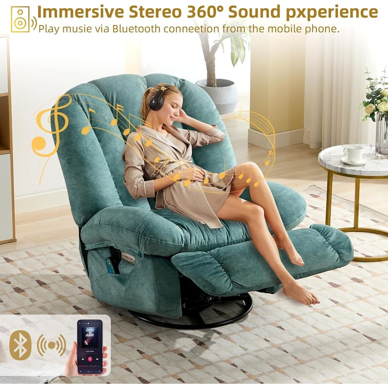 Shell Shape Power Recliner Chair, Chenille Fabric Swivel Rocker Recliner with Bluetooth Speaker