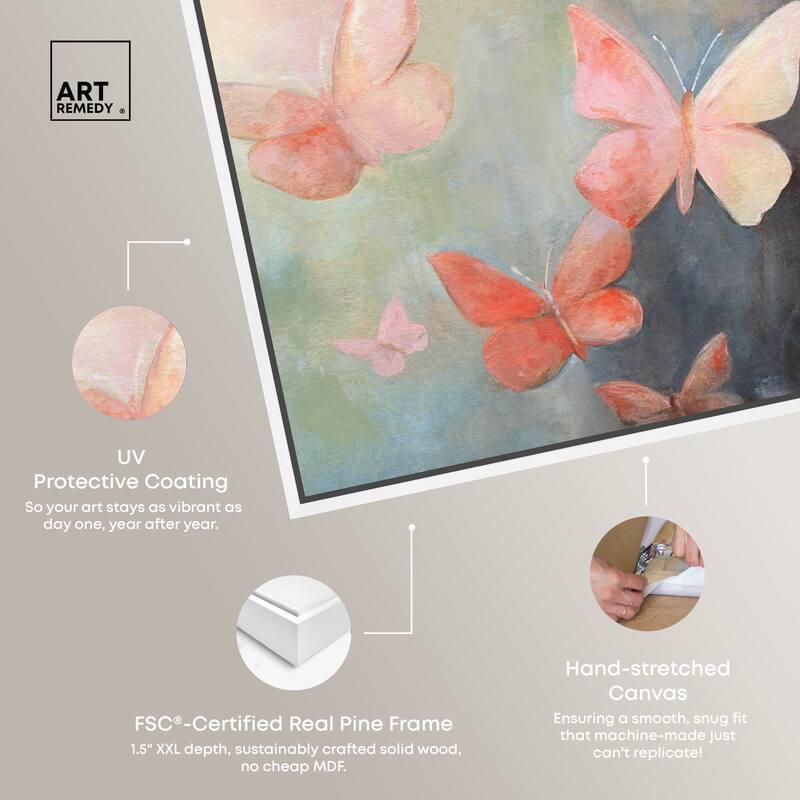 Art Remedy Peaceful Butterflies Framed Butterfly 1 Piece Canvas Wall Art