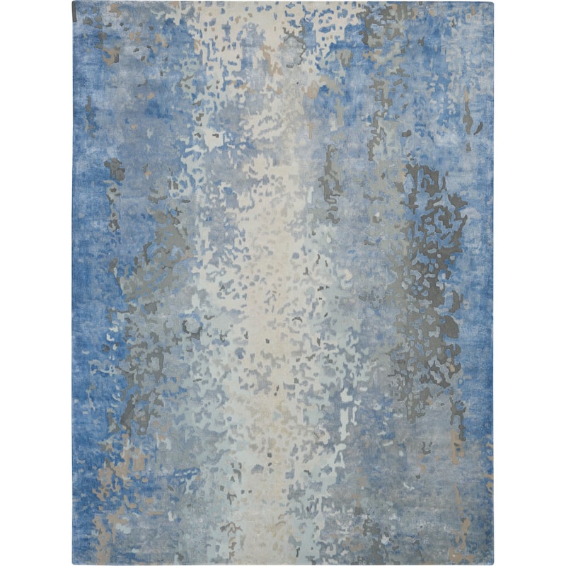 Nourison Prismatic Shimmering Carved Blue Ivory Abstract Area Rug