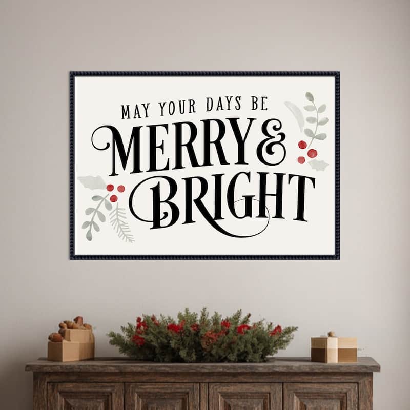 Merry Sentiment II by Victoria Barnes (33 x 23 in.), Framed Canvas Wall Art Print - Sylvie Beaded Black