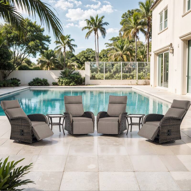 Meyreso 6-Piece Wicker Swivel Reclining Chaise Lounge with Adjustable Backrest & Ottoman