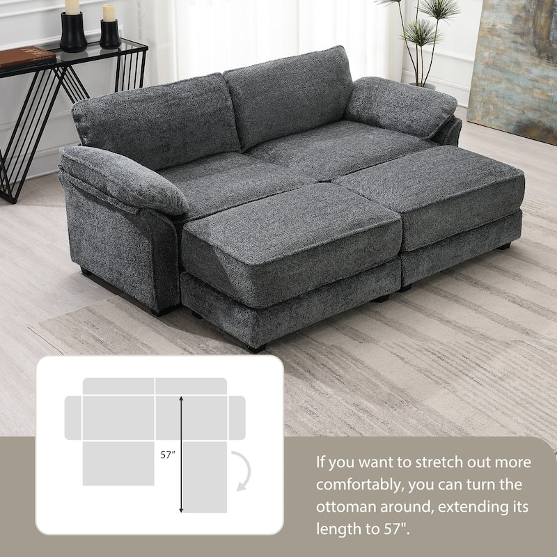 81" Chenille Modular Sectional Sofa 4-Seat Convertible Sleeper with Ottoman and Deep Seating