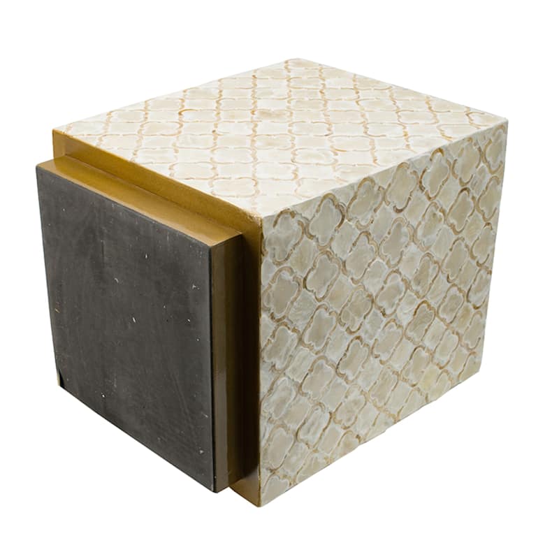 Geometric Ogee Square Capiz Stool - 17.75" - Cream and Gold