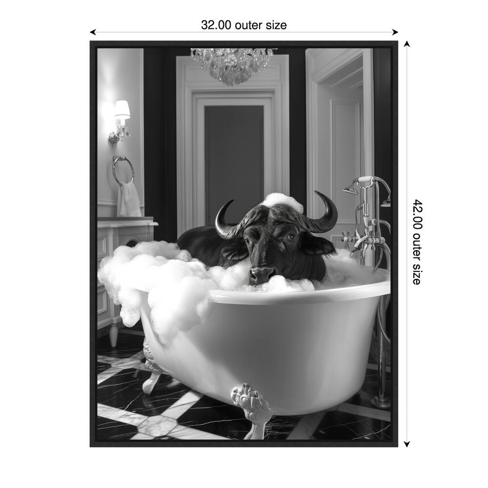 Rub a Dub Buffalo by Niky Rahner Framed Canvas Wall Art