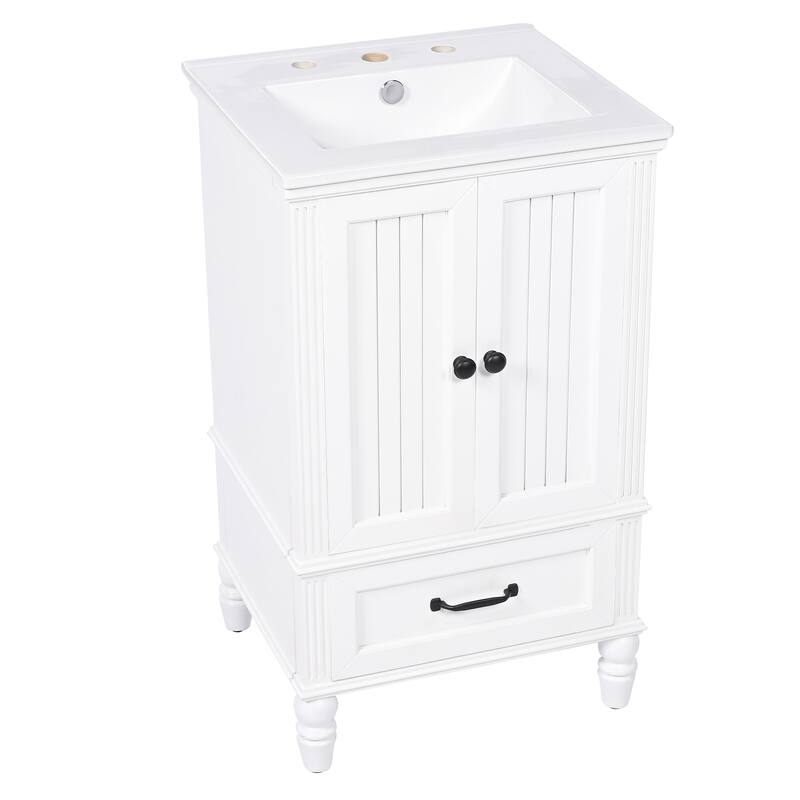 Small Bathroom Vanity with Sink, Freestanding Wooden Bathroom Cabinet, Storage Cabinet with Magnetic Door Stopper & Drawer