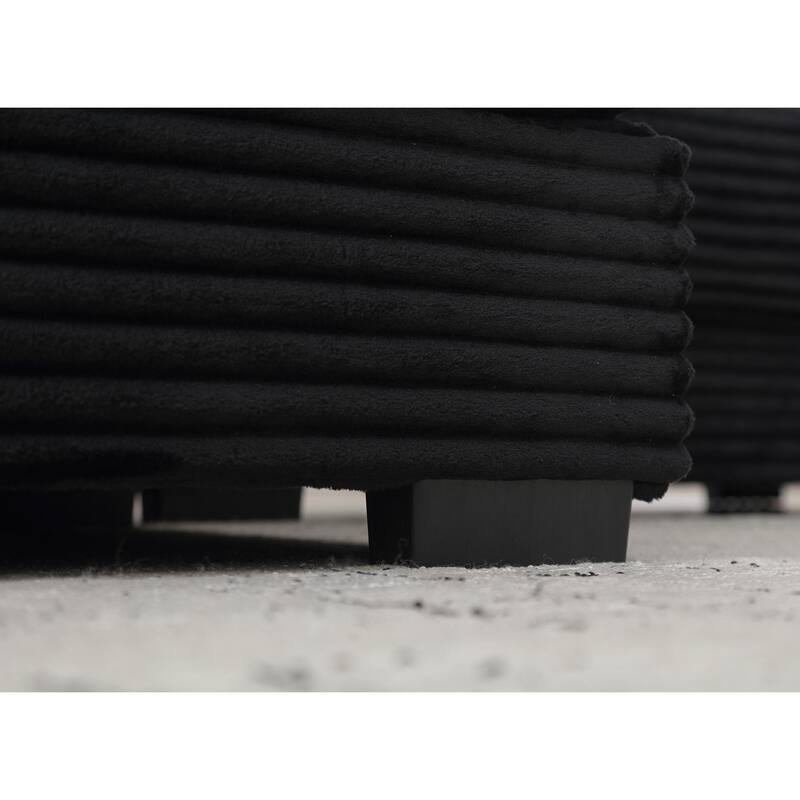 Black 111" Corduroy L-Shaped Sectional Sofa with Oversized Left Chaise