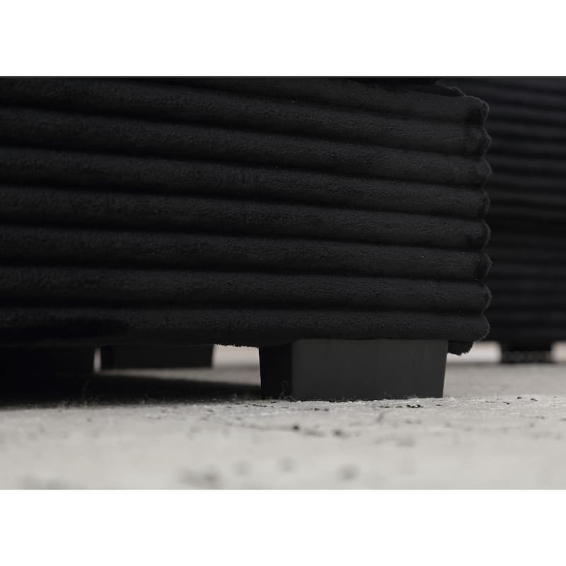 Black 111" Corduroy Upholstered L-Shaped Sectional Sofa with Oversized Left Chaise Longue and 8 Throw Pillows