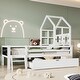 preview thumbnail 3 of 11, Full Size House Bed with Ladder and Storage Drawers for Kid Bedroom,Solid Wood Platfrom Bedframe with 2 Blackboard Design