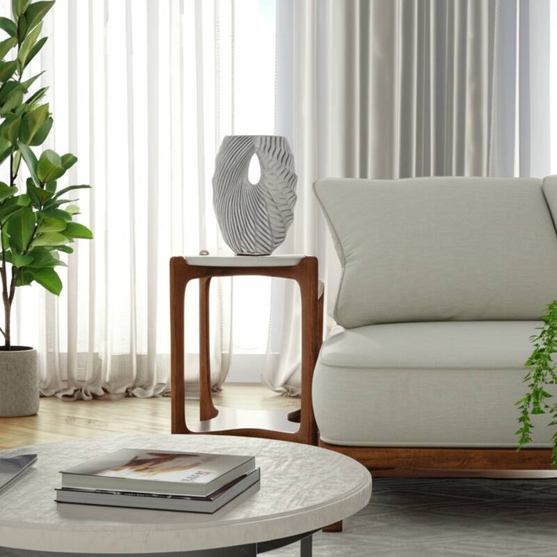 Ceramic Decorative Vase with Coastal Shell and Wavy Textured Design