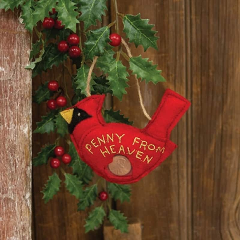 Red Felt Cardinal Ornament with Jute Hanger “Penny from Heaven” - 4 x 0.50 x 3 in.