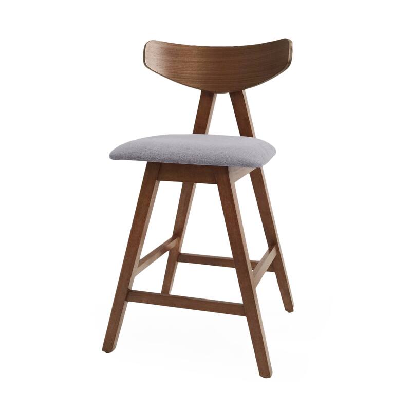 Modern Set of 2 Bar Stools with Fabric Cushioned Seats, Curved Backrest, Solid Wood Legs for Kitchen Island Bar Dining Room