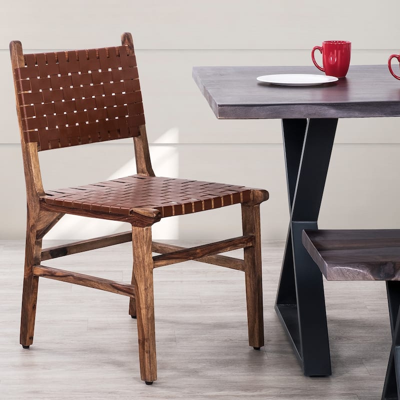 Orson Brown Wood and Leather Dining Chairs (set of 2)