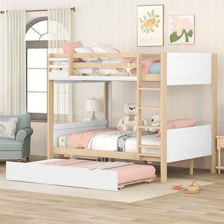 Full Over Full Bunk Bed with Trundle, Wood Trundle Bed Frame w