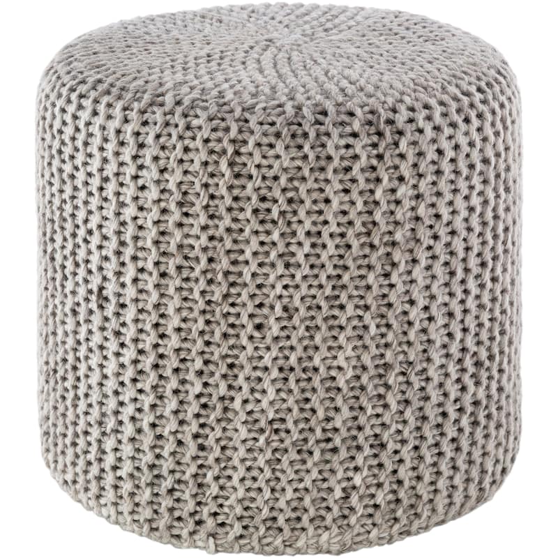 Athina Modern Knitted Wool 18-inch Cylinder Pouf - Light Gray