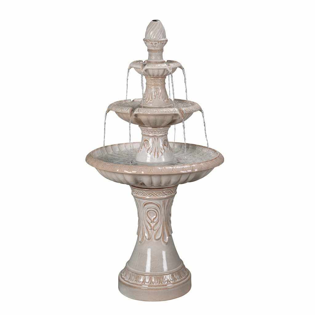 3-Tier Ceramic Outdoor Garden Fountain - 46.5" - Cream