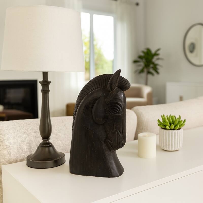 Mango Wood Trojan Horse Head Sculpture Rustic Finish - 16" Black - 9.5" x 4" x 16"