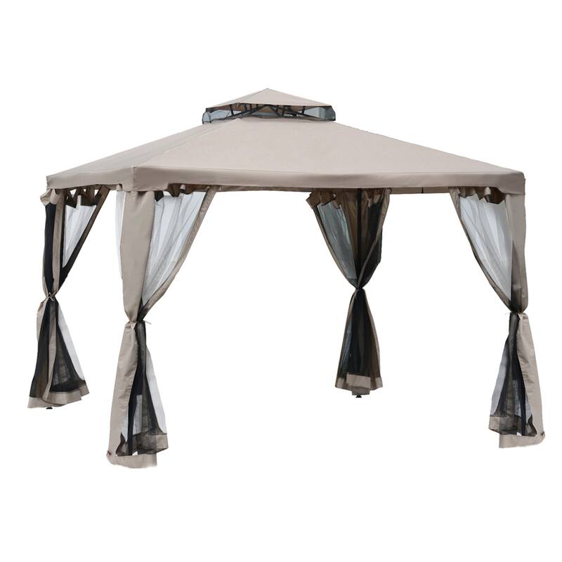 9.6' x 9.6' Outdoor Canopy Shelter with 2-Tier Roof and Netting