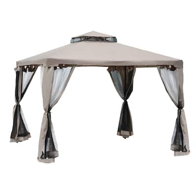 9.6' x 9.6' Outdoor Canopy Shelter with 2-Tier Roof and Netting