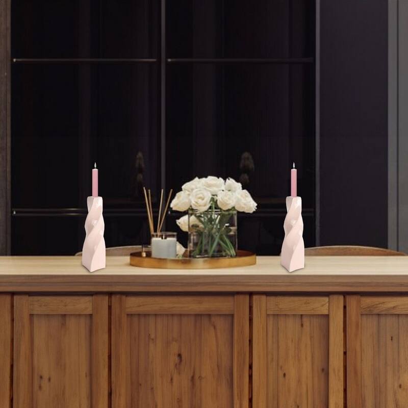Set of Two Tall Curvy Santa Fe Style Candlesticks in Vanilla
