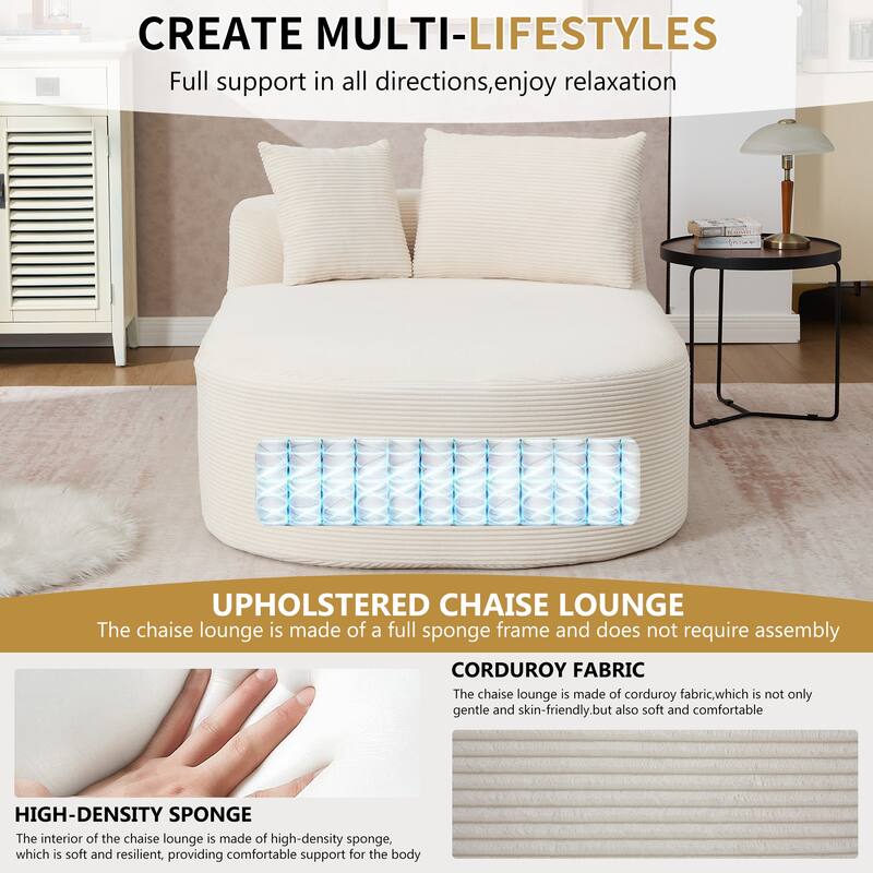 Roomfitters 67.5" Extra-Wide Chaise Lounge, Corduroy Boneless Sleeper Sofa with 46" Seat