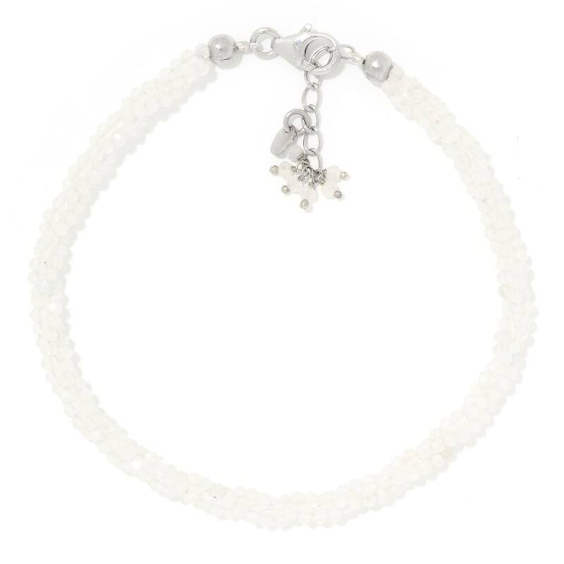 Sterling Silver 7.25" Rainbow Moonstone Twisted Beaded Bracelet