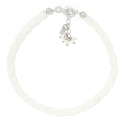 Sterling Silver 7.25" Rainbow Moonstone Twisted Beaded Bracelet