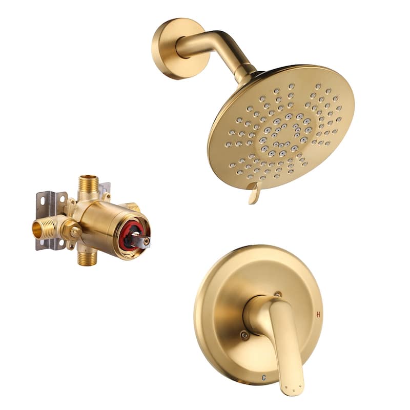 WOWOW Single Handle 5-Spray Round Shower Faucet with Valve - Brushed Gold