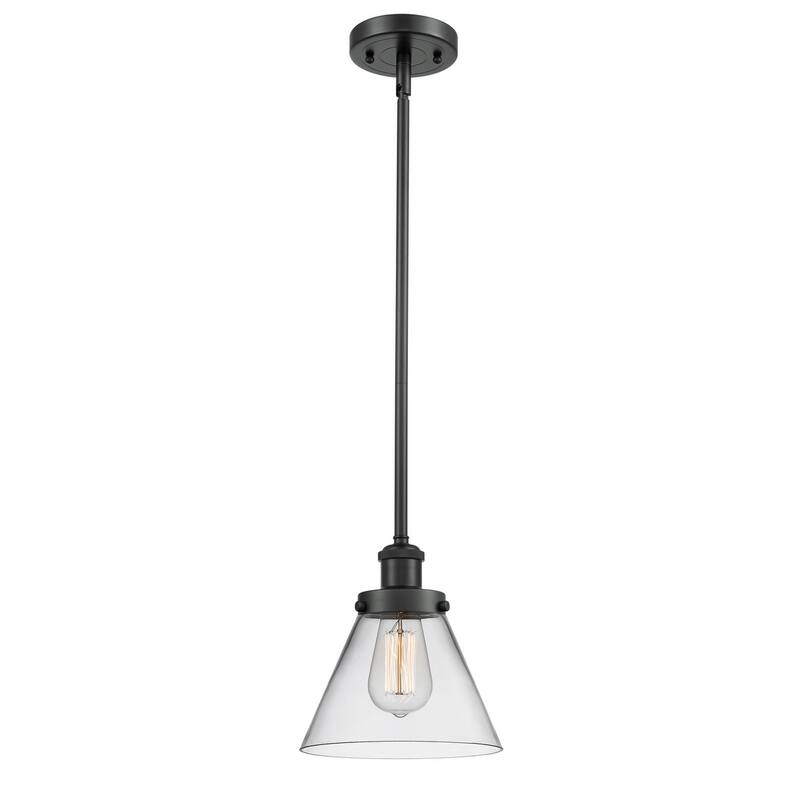 Innovations Lighting Large Cone 8" Wide Mini Pendant - Rod Hung - Matte Black / Clear