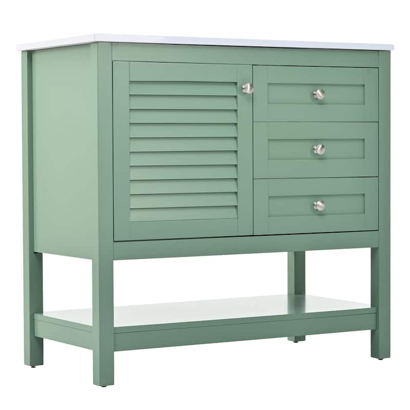 36 inch MDF Freestanding Bathroom Vanity Set in Green with Integrated Resin Sink