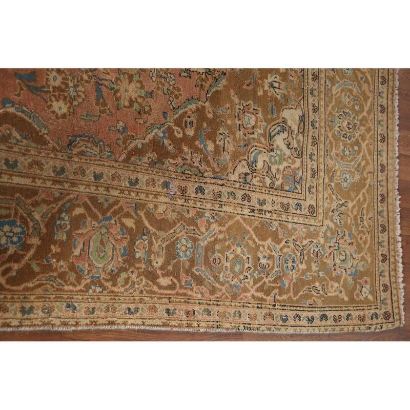 Hand Knotted Oriental 100% Wool Carpet Traditional Floral Coral Kashan Area Rug - 9' 1'' X 6' 5''