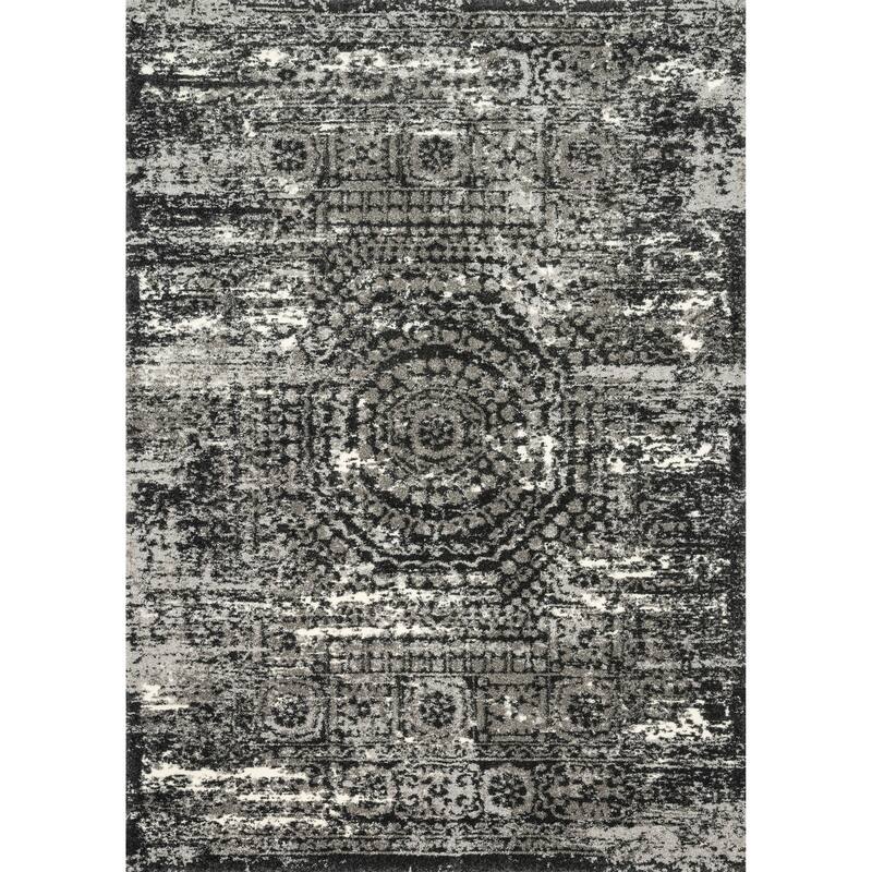 Alexander Home Cassidy Distressed Medallion Charcoal Area Rug - 7' 7" x 10' 6" - graphite / black - Runner/Rectangle