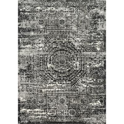 Alexander Home Cassidy Distressed Medallion Charcoal Area Rug