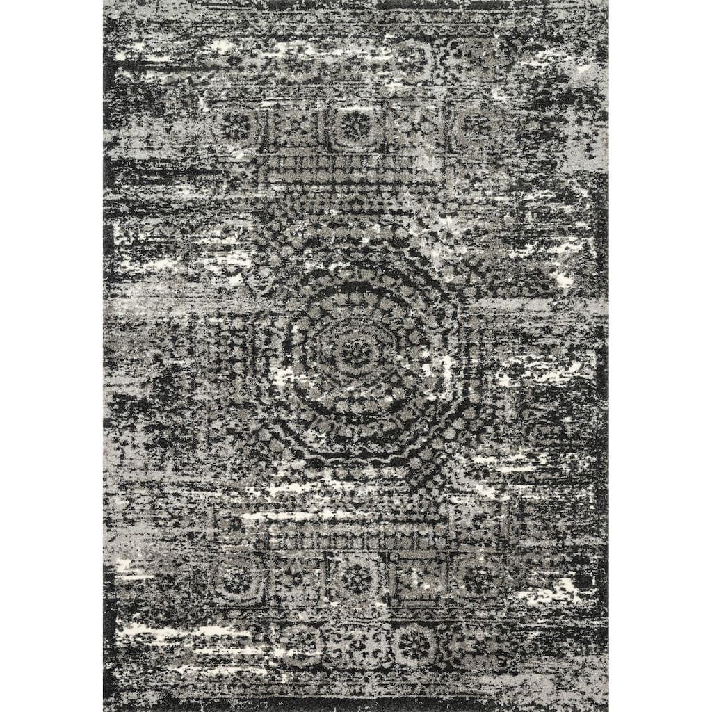 Alexander Home Cassidy Distressed Medallion Charcoal Area Rug
