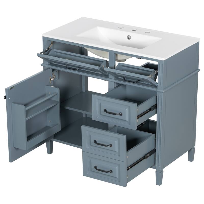 GDFStudio - Alexander Whitmore Modern Freestanding Bathroom Vanity with Flip Drawer Storage