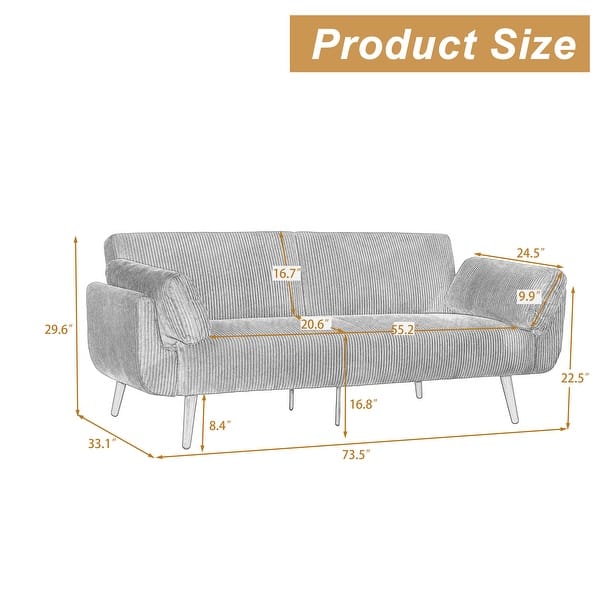 73" W Upholstered Corduroy Convertible Sleeper Sofa Bed with Pillows