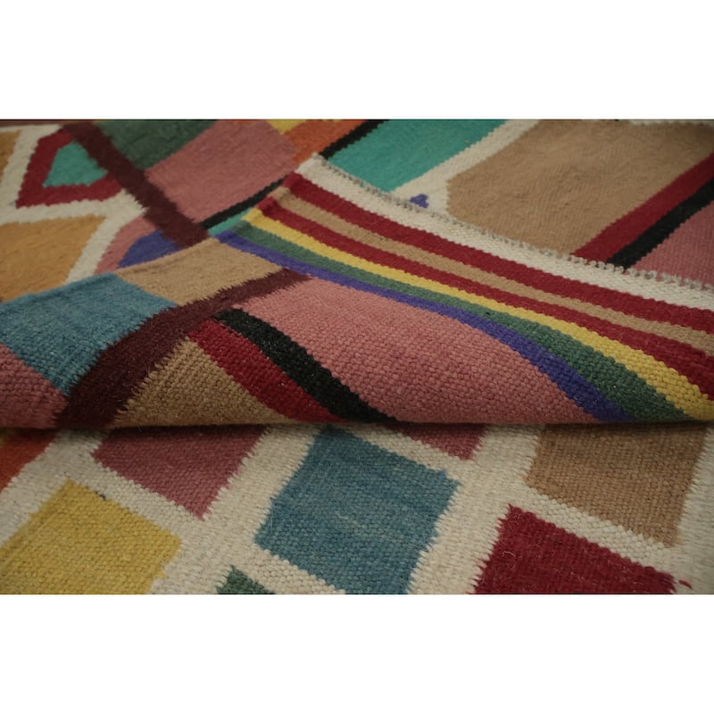 Hand Woven Oriental 100% Wool Carpet Southwestern Modern Multi-Colored Kilim Area Rug - 6' 0'' X 5' 10''