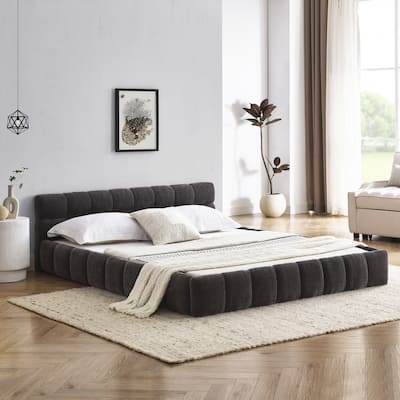Chenille Upholstered Bed Grounded Platform Bed with Headboard