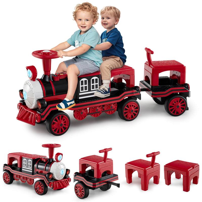 Costway 3-Seater Ride on Train Set Trackless, 12V Ride on Toy Car with - See Details