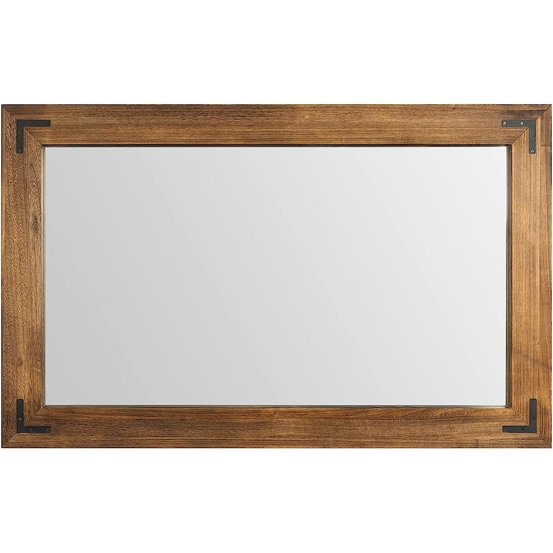 Rustic Wooden Framed Wall Mirror, Natural Wood Bathroom Vanity Mirror