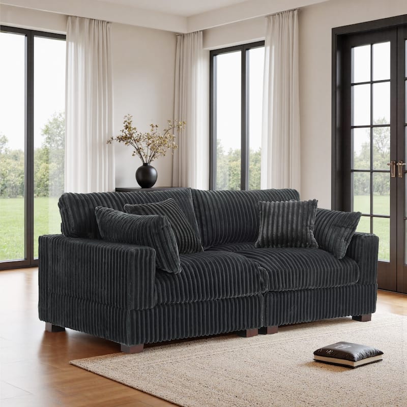 Cotton Flannel Sectional Sofa w/ Adjustable Headrests & Pillows - Grey