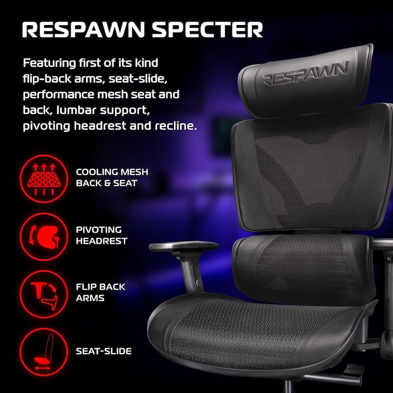 RESPAWN SPECTER Ergonomic Mesh Office Chair, High Back Home PC Computer Desk Gaming Chair
