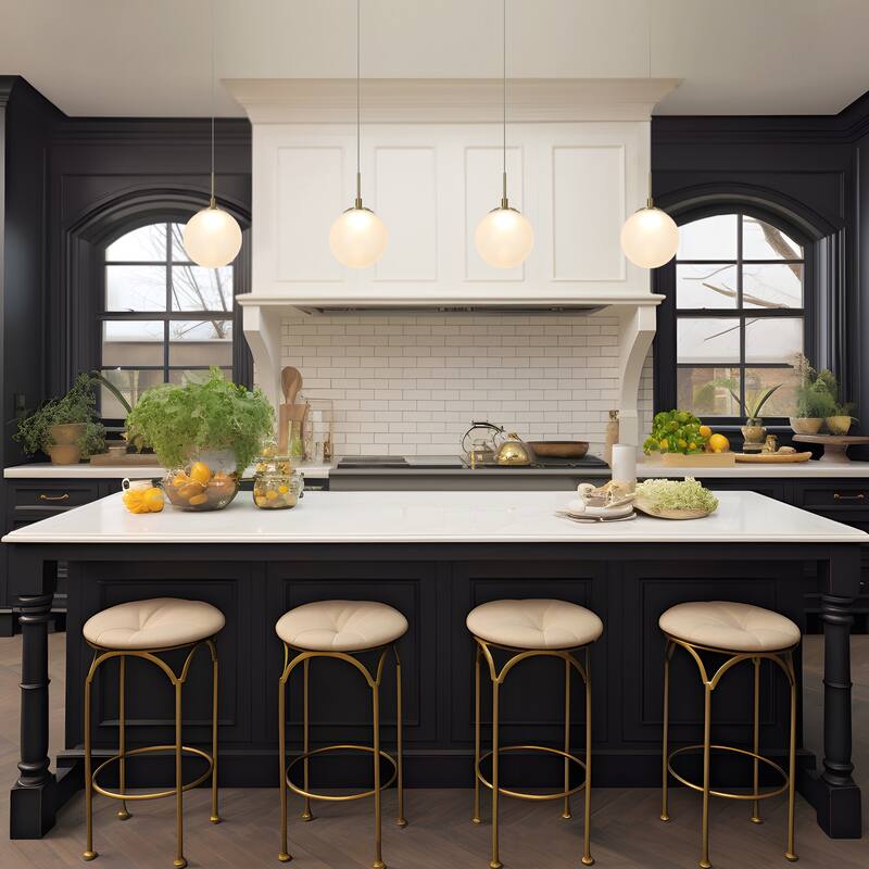 Modern 1-Light Gold LED Pendant Lights Globe Glass Kitchen Island Lights for Dining Room - 4.7" D x 8.5" H