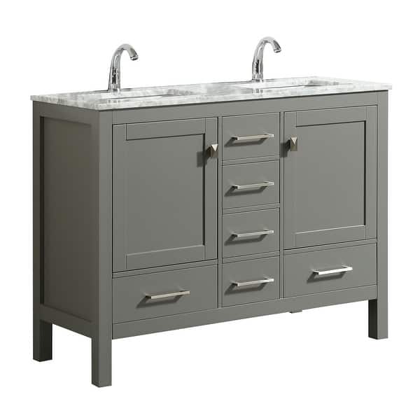 Shop Eviva London 48 X 18 Gray Transitional Double Sink Bathroom Vanity W White Carrara Top Overstock 23565165