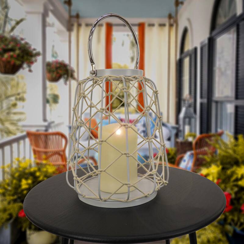 12" Candle Lantern with Rope Weave, Glacier Gray by National Tree Company - 12 in