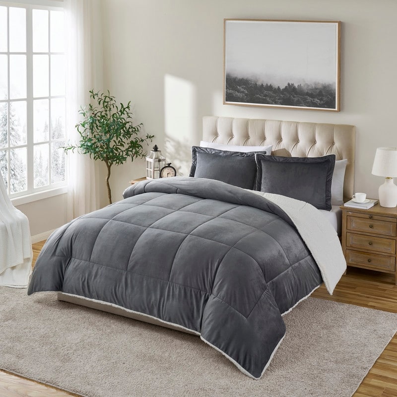 Swift Home Reversible Micromink and Sherpa Down Alternative Bedding Comforter Set