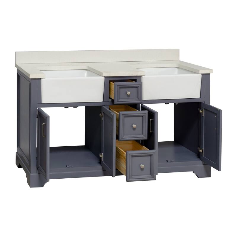 KitchenBathCollection Zelda 60" Double Farmhouse Vanity with Quartz Top