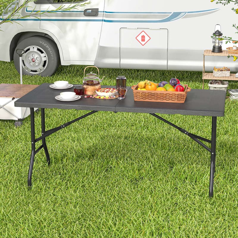 Costway 5 ft Folding Picnic Table Outdoor Dining Table with Rattan - See Details